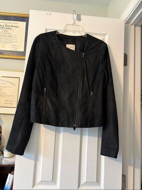 LOFT Black Asymmetrical Zip Faux-Leather Jacket